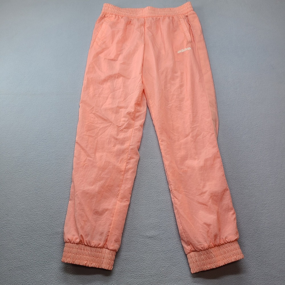Adidas Track Pants Womens Medium Coral Pink Excellent Nylon Joggers Elastic
